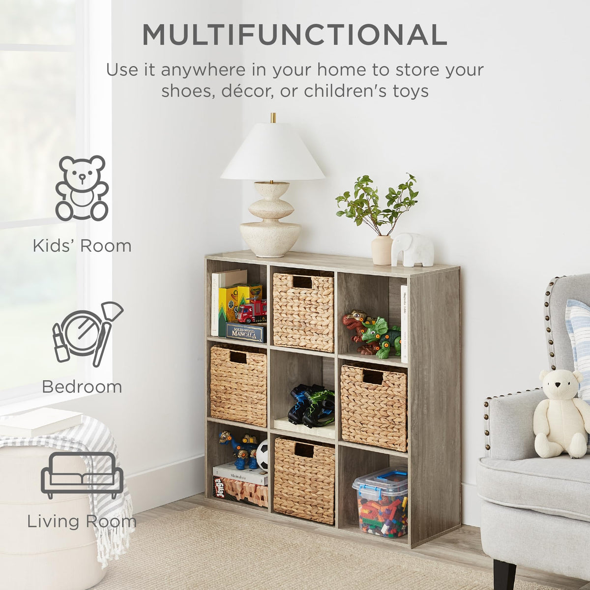 Best Choice Products 9-Cube Storage Organizer, 11In Shelf Opening, Bookcase, Display Shelf, Customizable W/ 3 Removable Back Panels - Greige