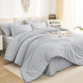 Litanika Queen Comforter Set Light Grey - 7 Pieces Bed In A Bag Queen Beddding Comforter Sets, Solid Lightweight Bed Set With Co
