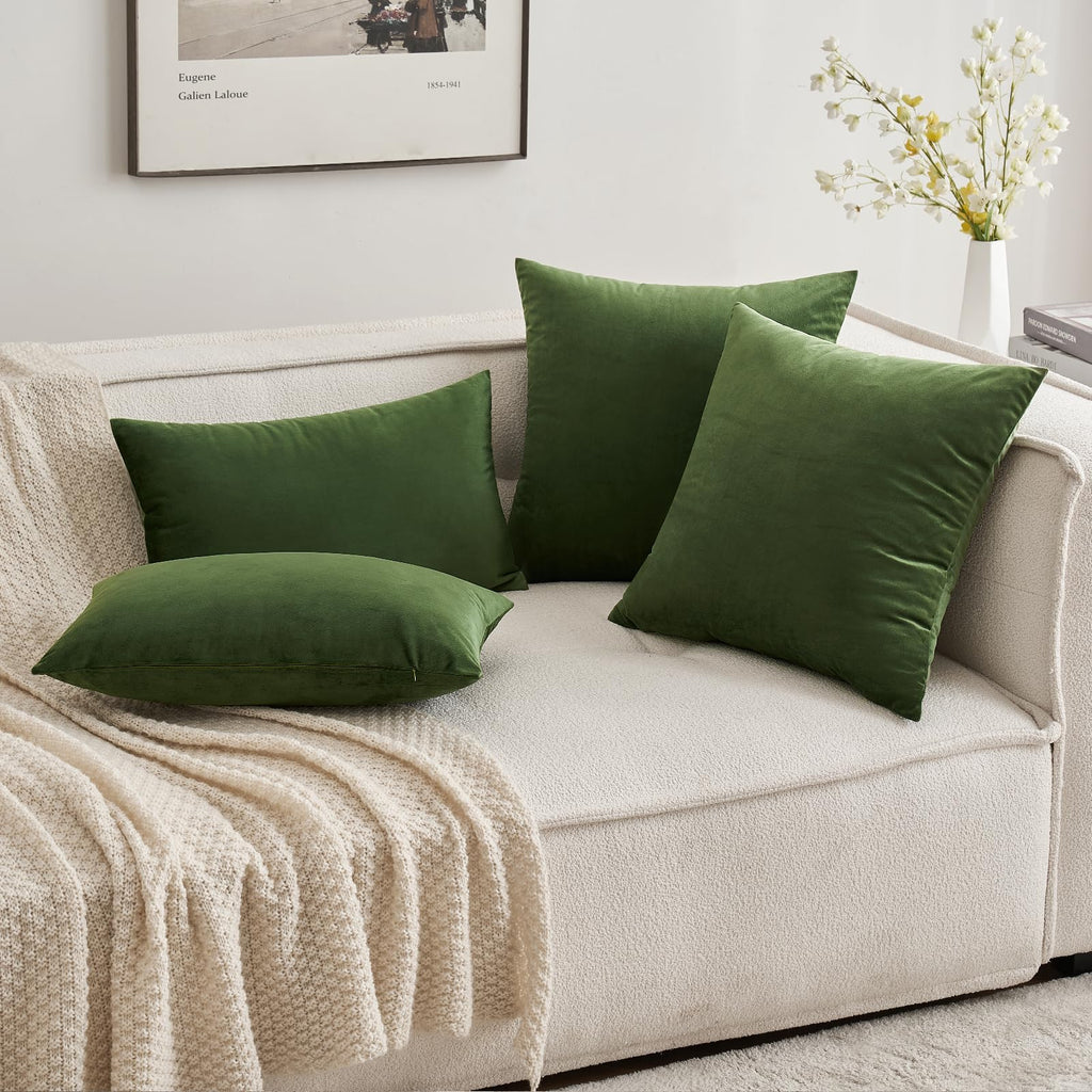 Miulee Velvet Soft Solid Decorative Square Throw Pillow Covers Set Cushion Case For Spring Sofa Bedroom Couch 24 X 24 Inch Moss Green