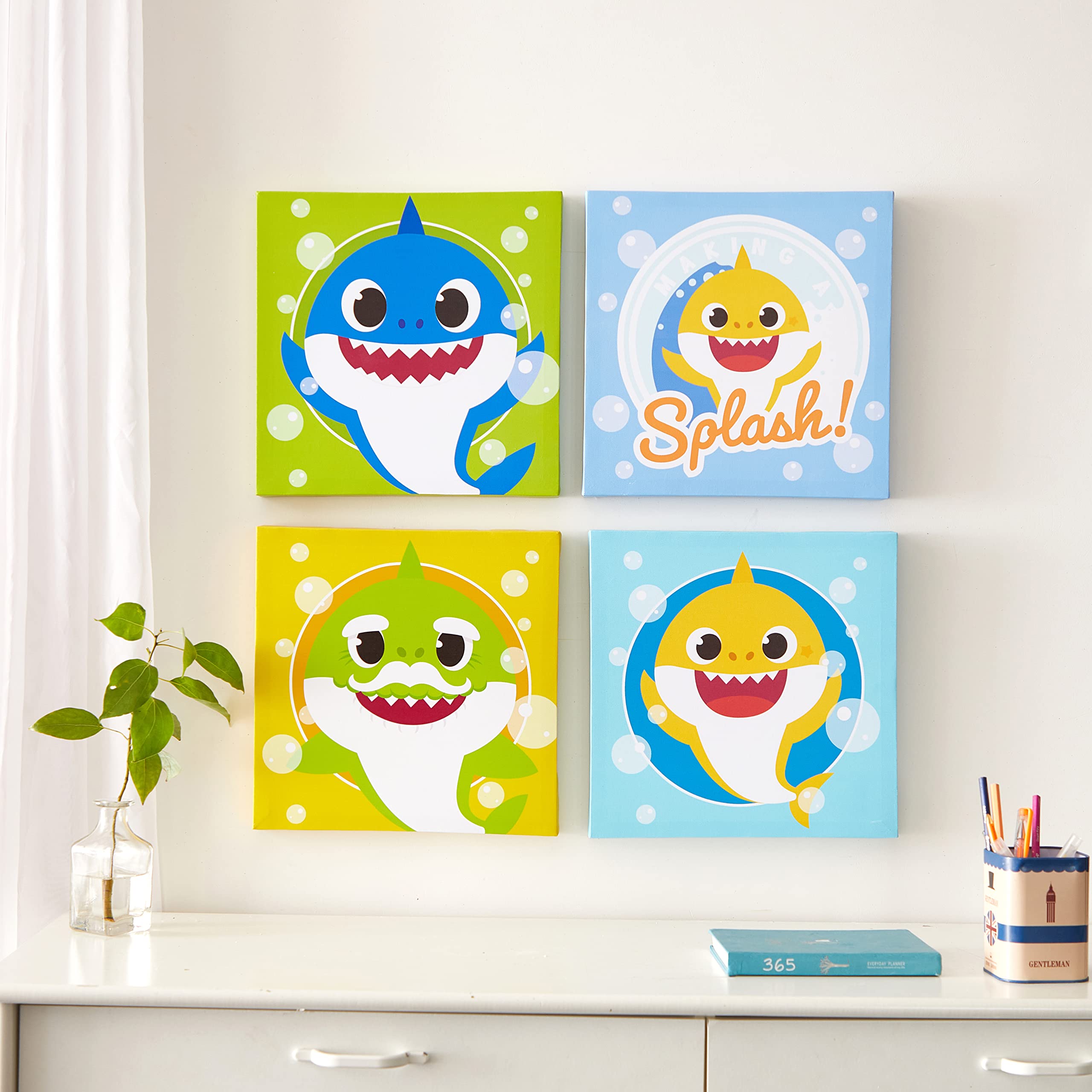 Idea Nuova Baby Shark 4 Pack Square Canvas Wall Art Set, 11x11 each