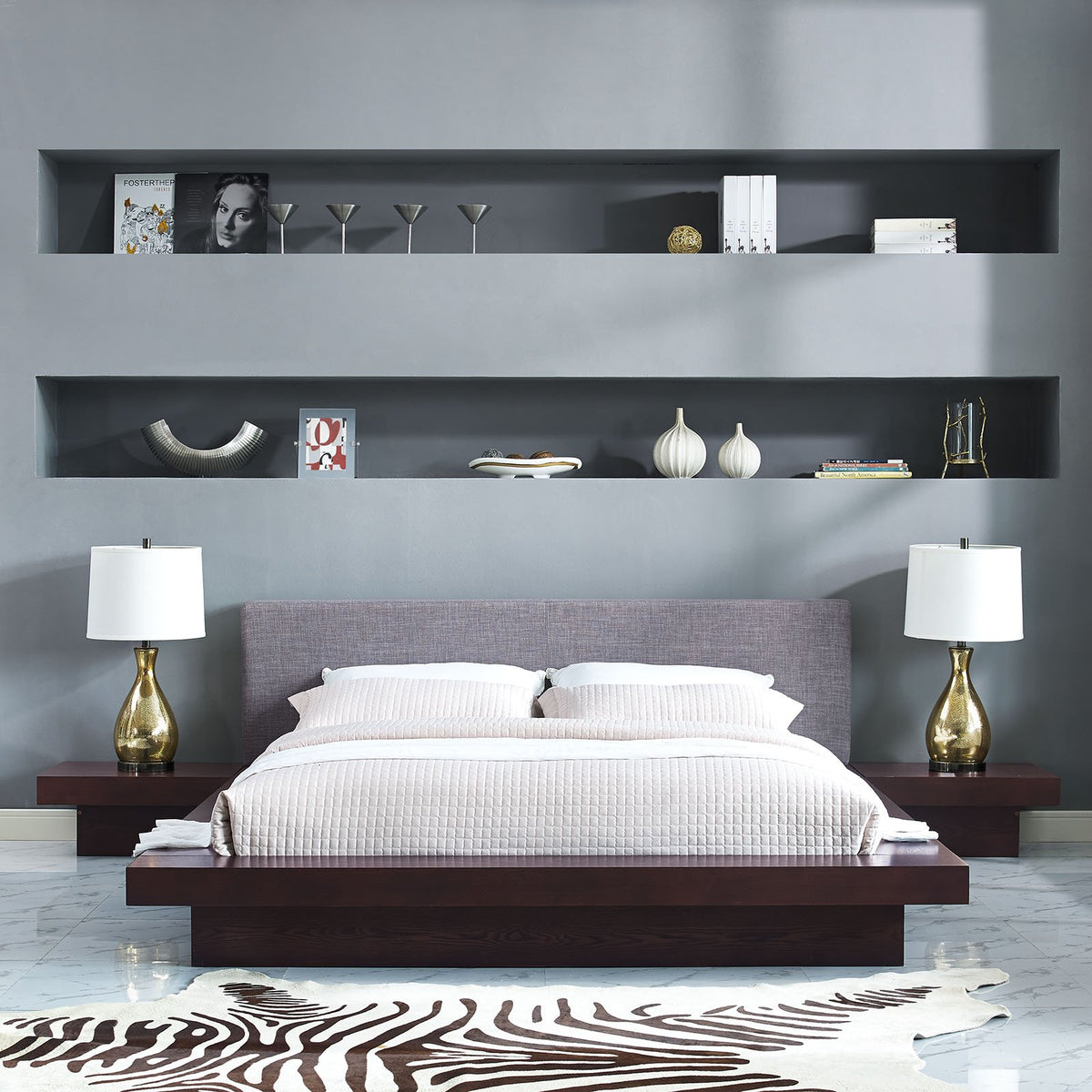 Modway Freja Upholstered Queen Platform Bed With Wood Slat Support In Cappuccino Latte