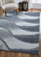 HomeRoots Grey/Blue Heat-Set Polypropelene 3’ x 5’ Gray Blue Abstract Waves Modern Area Rug