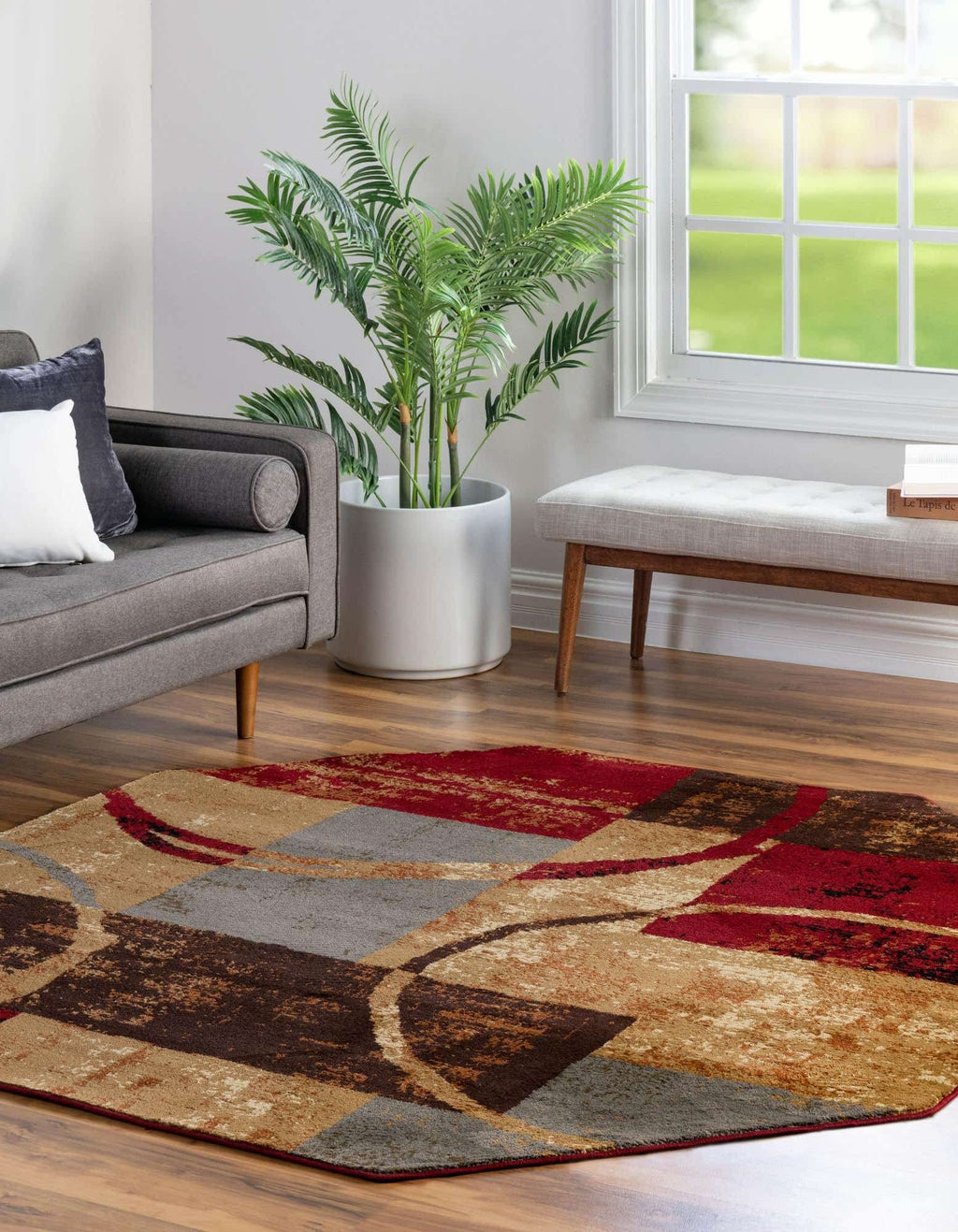Unique Loom Barista Collection Area Rug - Kouillou (6' 1'' Octagon, Multi/Brown)
