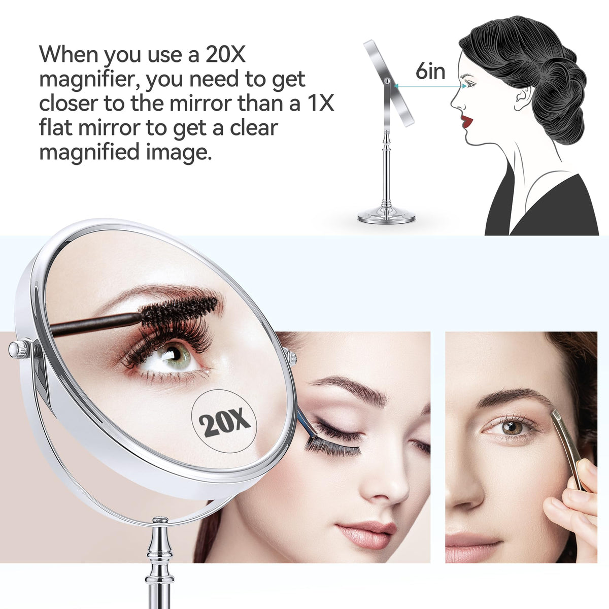 Miyadiva Magnifying Mirror 20X, Double Sided 1X & 20X Magnifying Mirror On Stand, Large Tabletop Magnified Vanity Mirror, Magnif