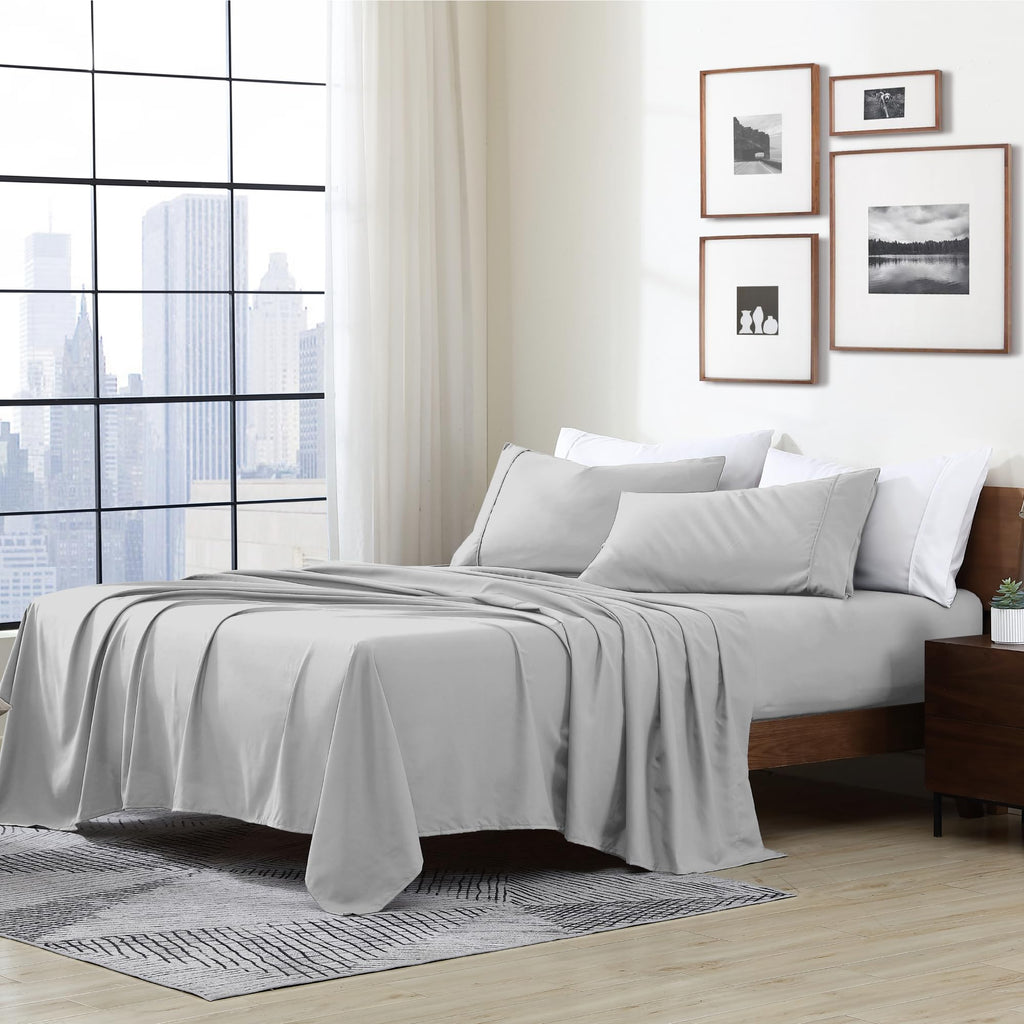 Cathay Home Essentials Ultra Soft Hypoallergenic Wrinkle Resistant Double Brushed Microfiber Bedding Sheet Set, Light Gray, California King