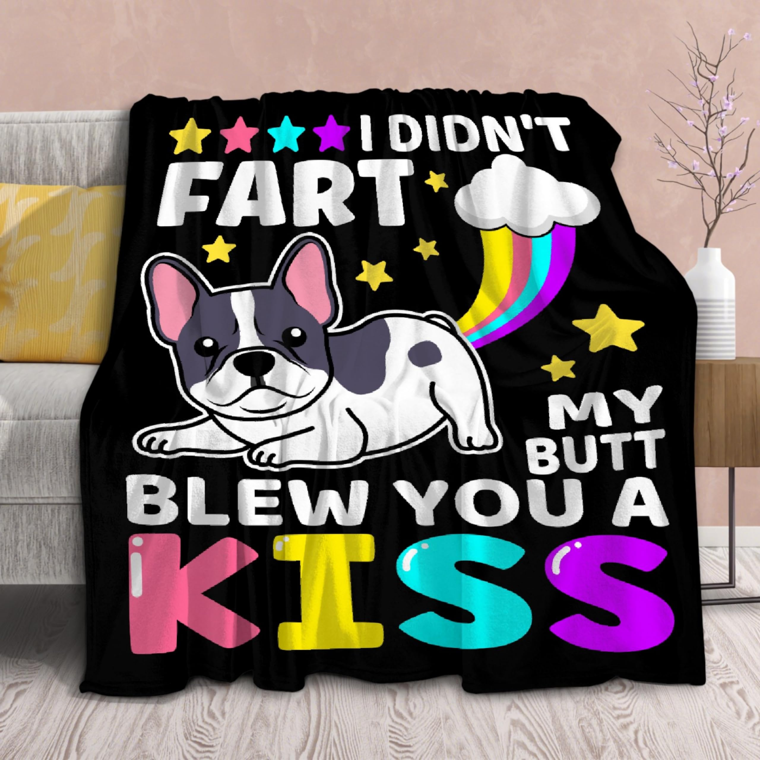Funny Dog Blanket Gift For Girls Boys- 40X50 Inches Soft Flannel Throws Blankets Funny Gift For Teen Women Men Adult Cute French