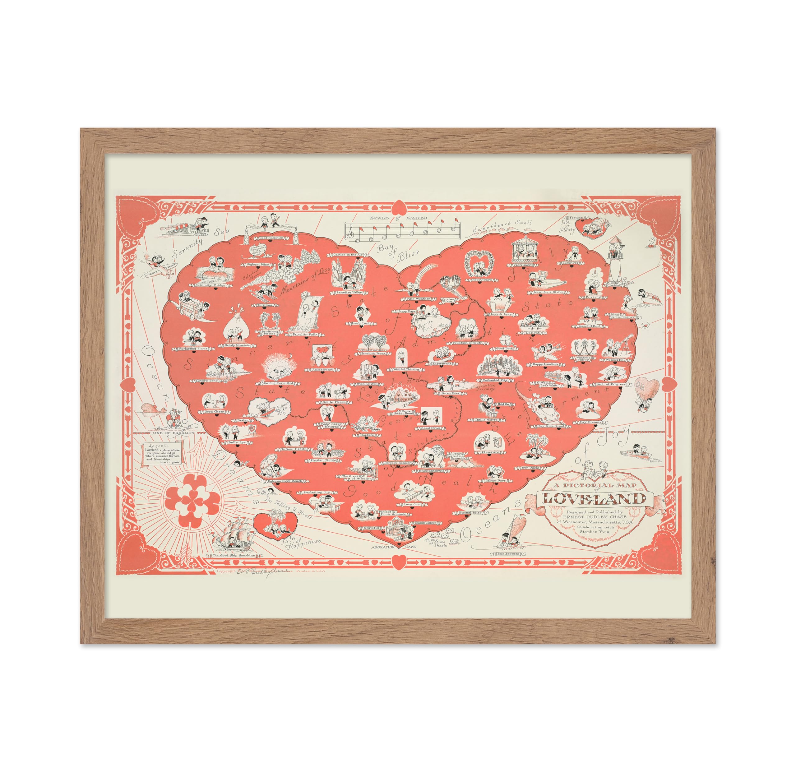 Poster Master Classic Fantasy Poster - Vintage Romantic Print - Gift for Artist, Friend - A Pictorial Map Of Loveland, Couples, 