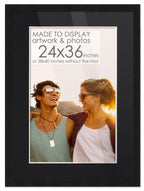 CountryArtHouse 24x36 Frame Black Solid Wood with Black Mat | 28x40 Frame Matted to 24x36 | Includes UV Acrylic Plexiglass, Foam
