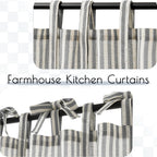 Jinchan Kitchen Curtains Striped Tie Top Linen Tier Curtains 36 Inch Length Short Curtains For Bedroom Living Room Bathroom Farmhouse Light Filtering Rod Pocket Cafe Curtains 2 Panels Black On Beige