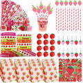 VAMWOGO Strawberry Party Favors 122Pcs Themed Birthday Decorations Supplies Keychain Slap Bracelets Goodie Bags Stickers Eraser 
