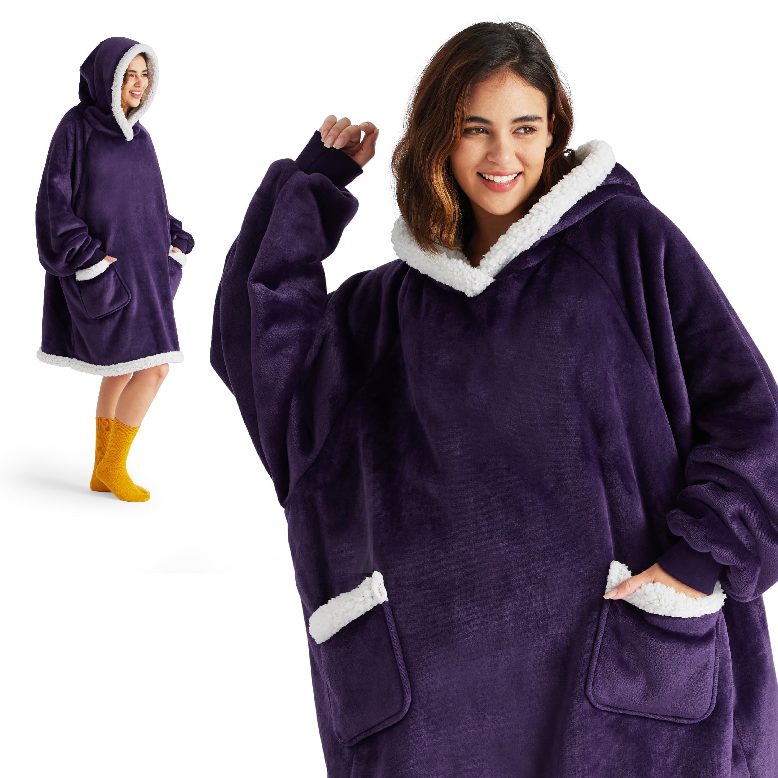 Bedsure Wearable Blanket Hoodie With Sleeves - Sherpa Hooded Blanket Adult As Warm Gifts For Girlfriend Women Mom, Winter Sweats