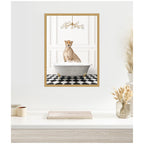Sylvie Cheetah in Gray Bathtub on Checker Floor Framed Canvas by Amy Peterson
