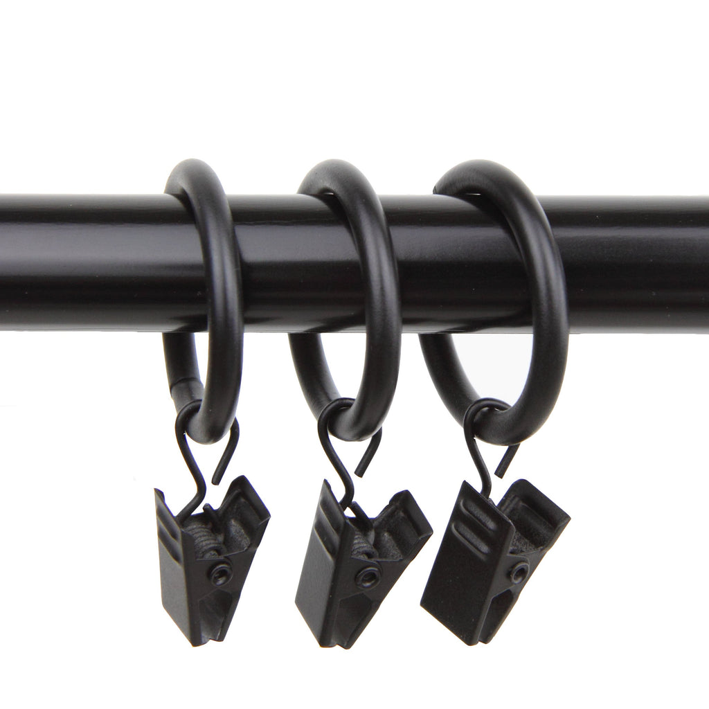Rod Desyne 10 Count 1-Inch Curtain Rings with Clip for Windows, Black