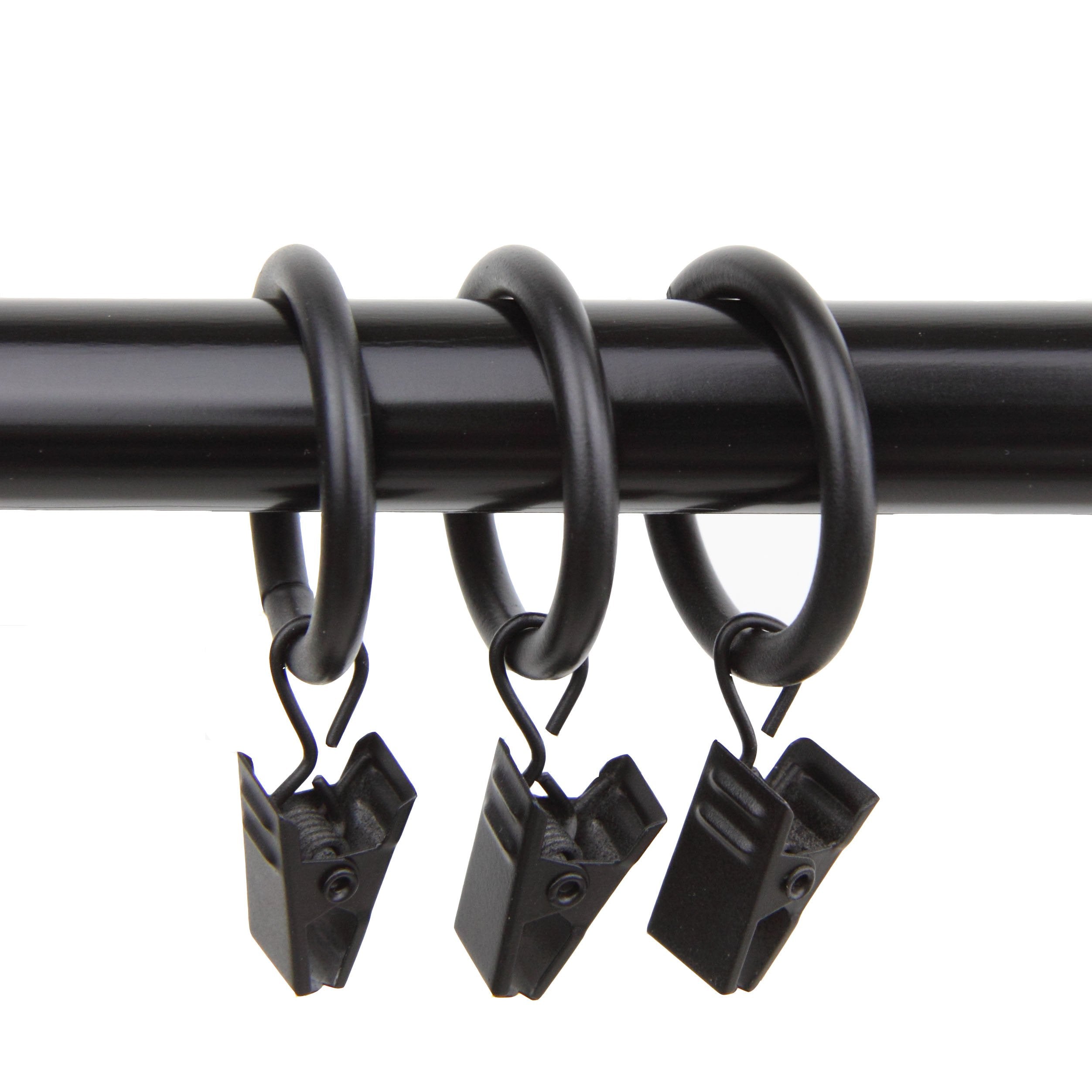 Rod Desyne 10 Count 1-Inch Curtain Rings with Clip for Windows, Black