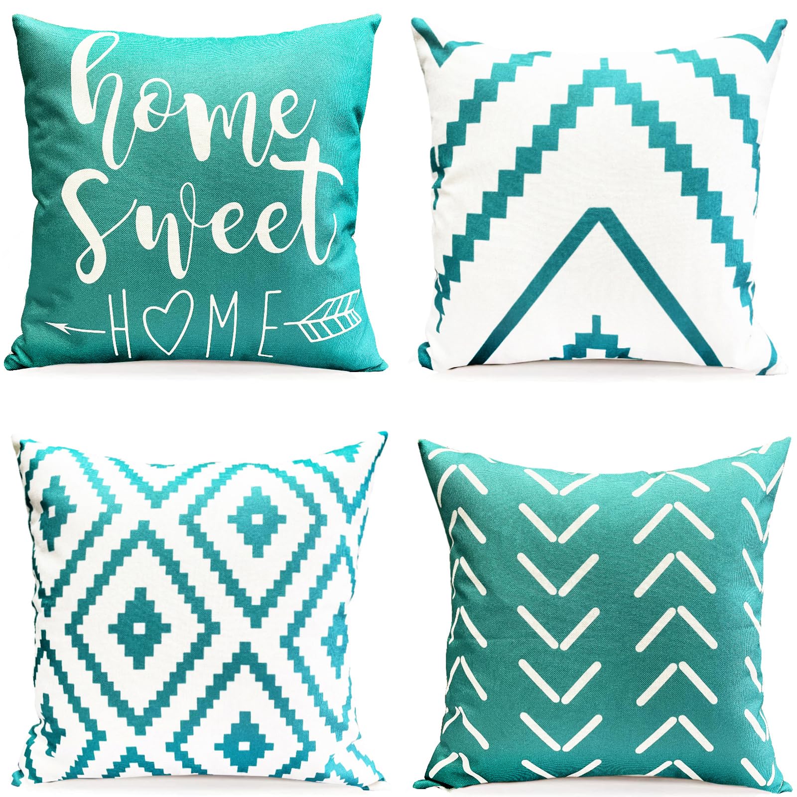 Decorative Throw Pillow Covers 18X18 Inch Aqua Blue Pillow Covers For Couch Sofa Living Room Bedroom,Farmhouse Outdoor Throw Pil