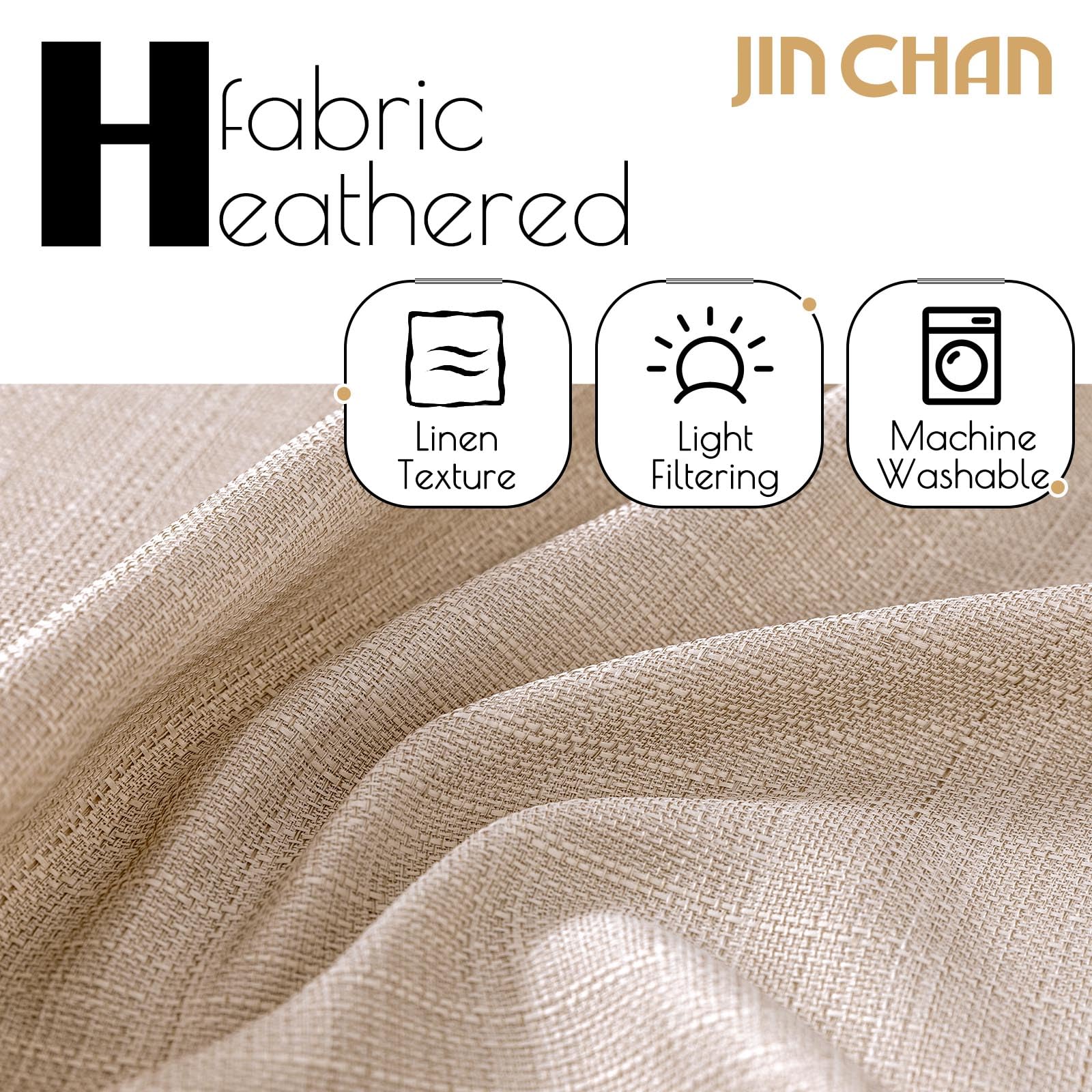 Jinchan Curtains For Living Room Linen Textured Curtains 90 Inches Long Farmhouse Country Curtains Casual Weave Back Tab Drapes