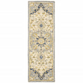 HomeRoots Wool 3'x8' Blue and Ivory Bohemian Runner Rug