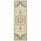 HomeRoots Wool 3'x8' Blue and Ivory Bohemian Runner Rug