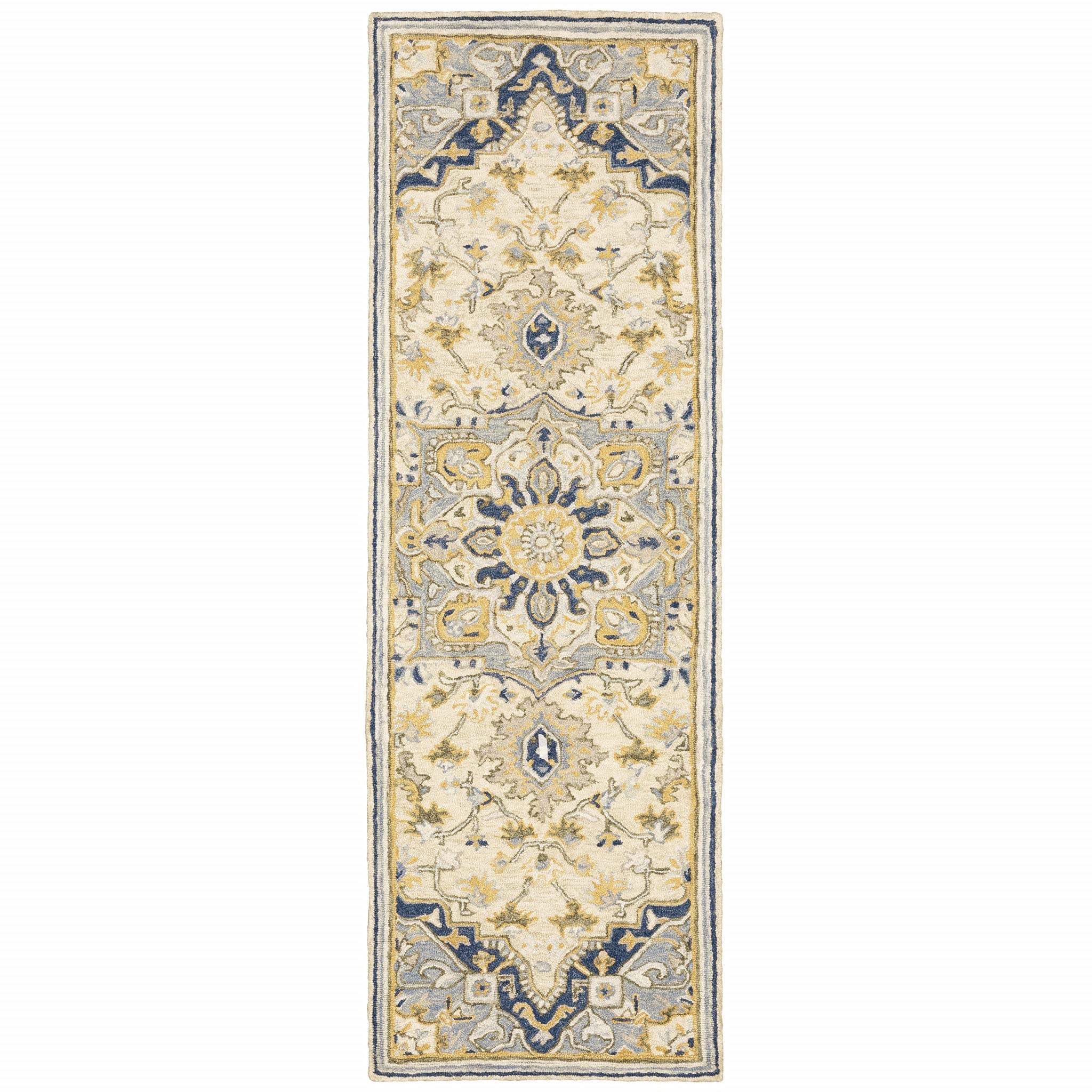 HomeRoots Wool 3'x8' Blue and Ivory Bohemian Runner Rug