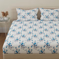 Huesland By Ahmedabad Cotton 144 Tc Cotton King Size Bedsheet With 2 Pillow Covers  White, Blue(9Ft X 9Ft)