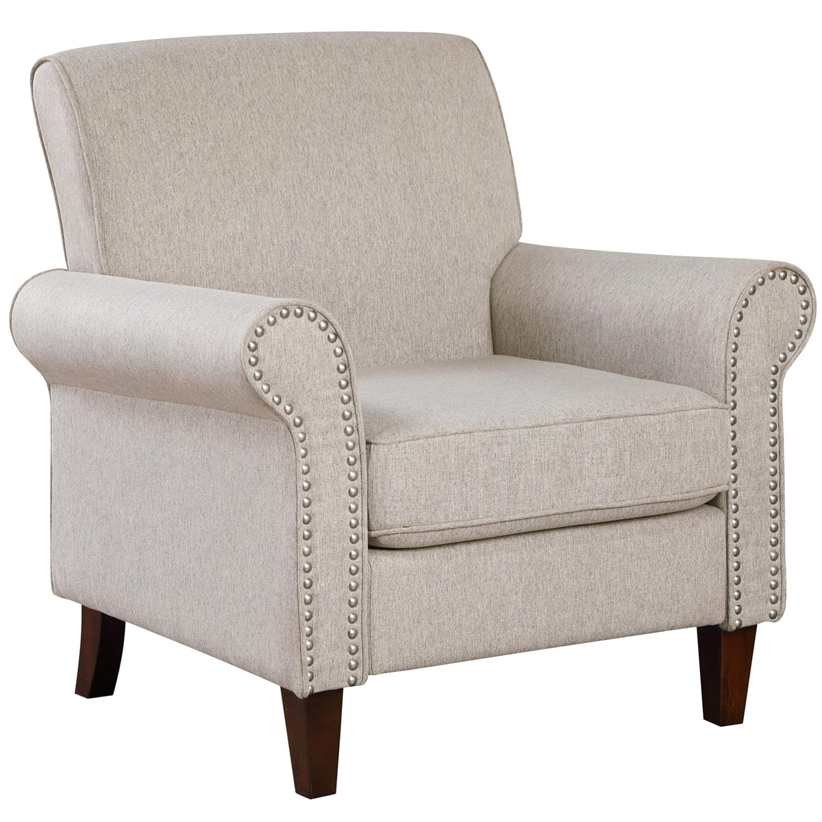 Prilinex Upholstered Living Room Chair - Large Comfy Fabric Accent Chair Single Sofa With Cushion, Rolled Armrest & Nailhead Tri
