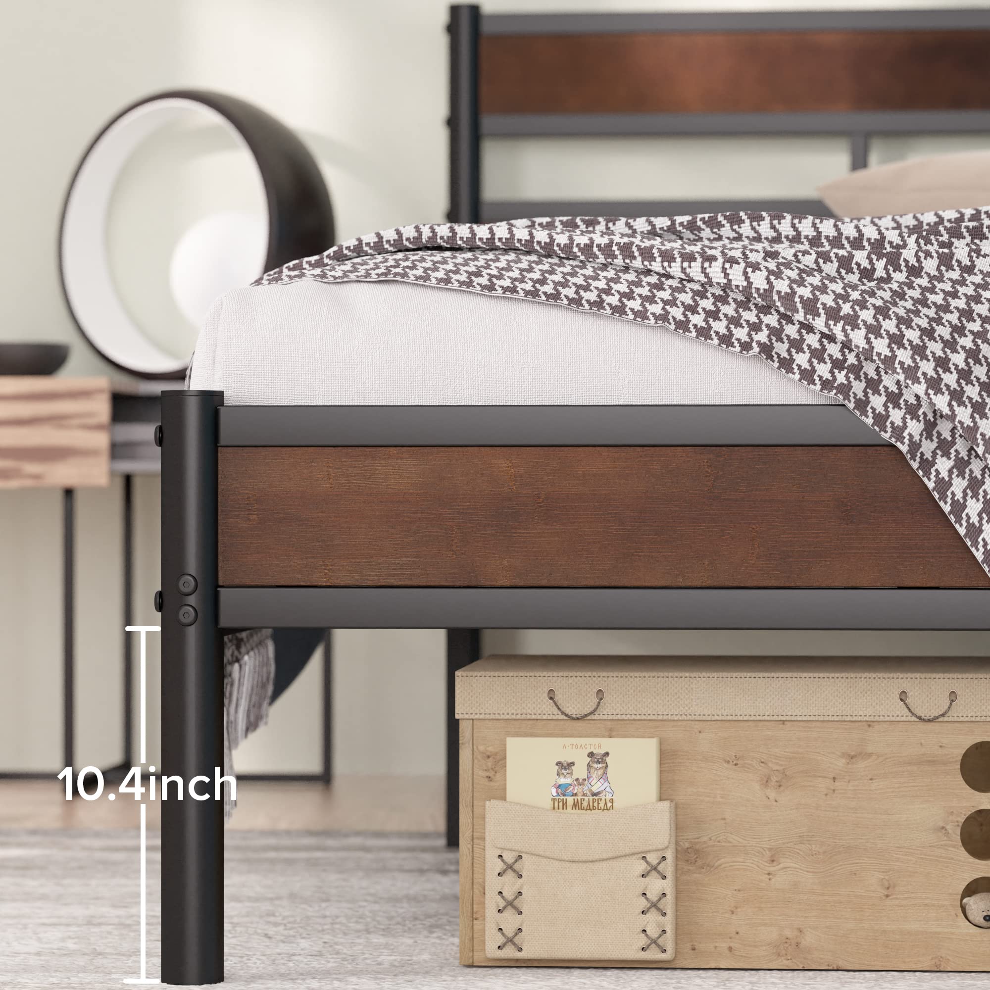 Zinus Roman Bamboo And Metal Platform Bed Frame, No Box Spring Needed, Easy Assembly, King