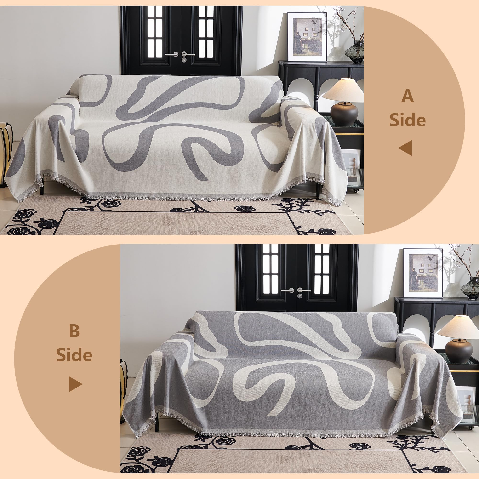 Mysky Home Boho Couch Cover Super Soft Couch Covers For 2-3 Cushion Couch Sofa, Modern Grey Jacquard Sofa Slipcover Loveseat Futon Cover, Couch Covers For Sectional Sofa, 71' X 102', Grey Curve