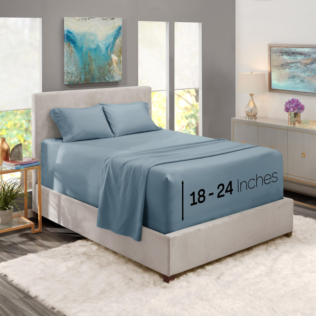 Nestl Extra Deep Pocket Sheets - Fits Mattress 18-24 Inches Deep, Extra Deep Pocket Queen Sheets Sets, 4 Piece Queen Size Sheets, Queen Sheets Deep Pocket, Stone Blue