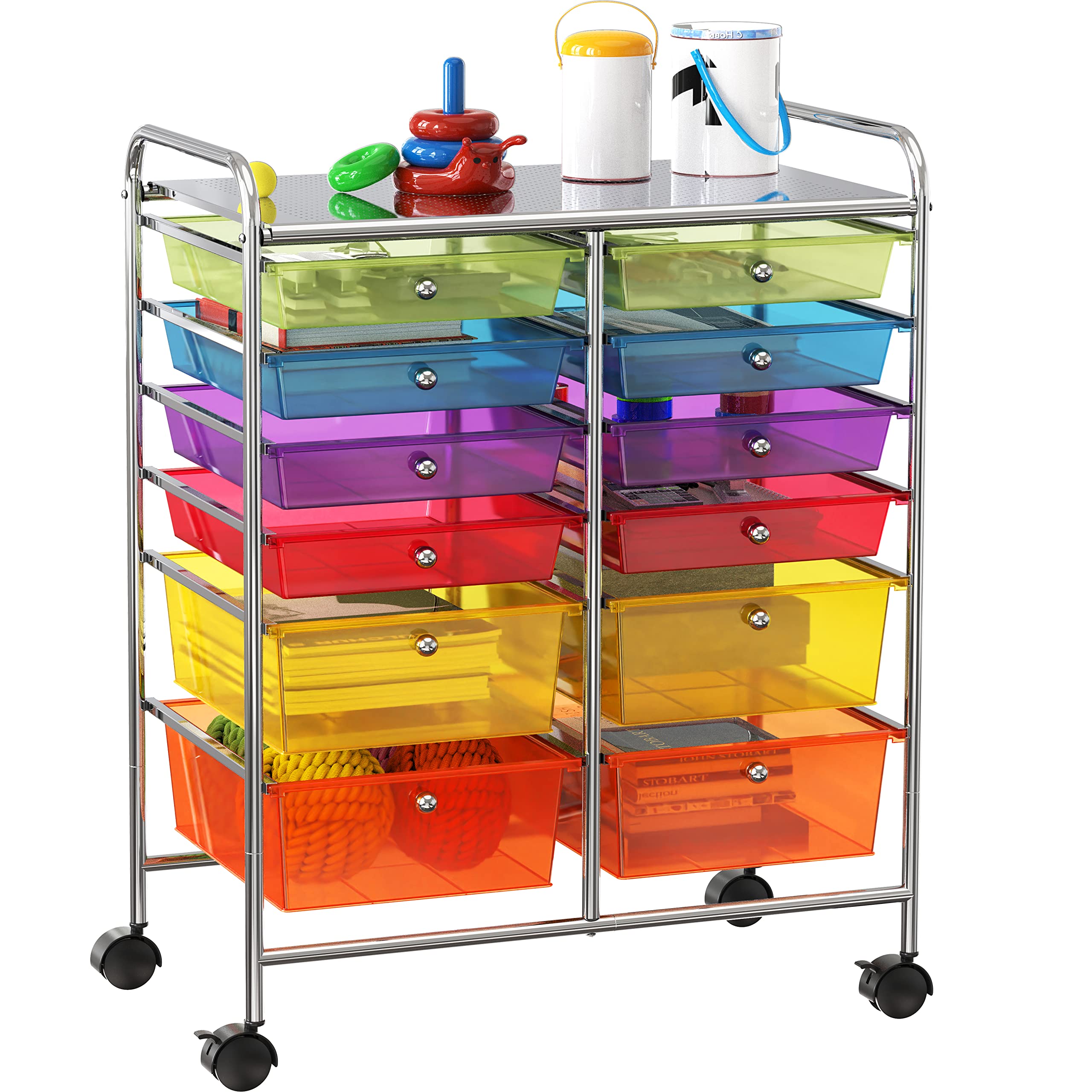 Simple Houseware Utility Cart with 12 Drawers Rolling Storage Art Craft Organizer, Multicolor