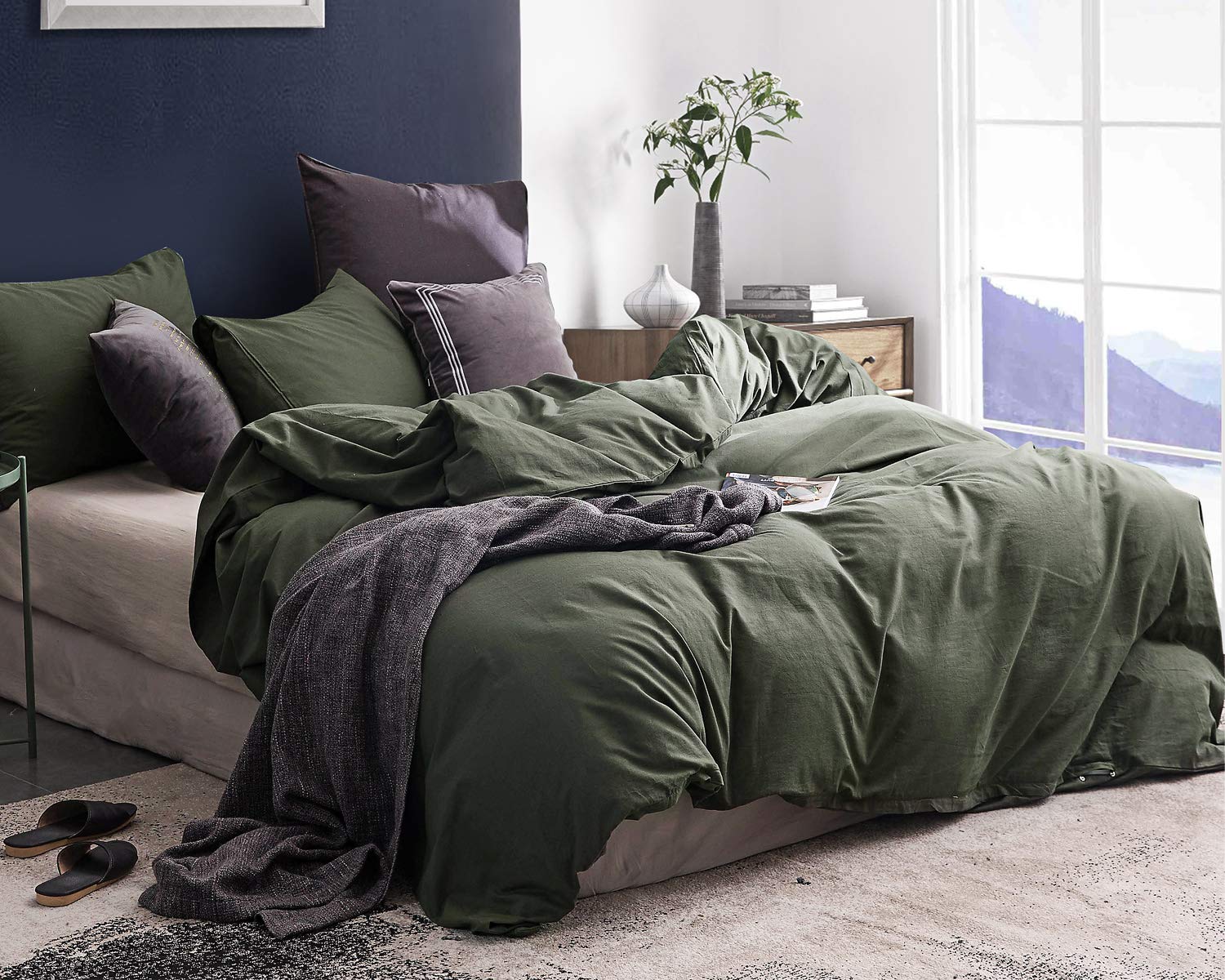 Ecocott 3 Pieces Duvet Cover Super King Size 100% Washed Cotton 1 Duvet Cover With Zipper And 2 Pillowcases, Ultra Soft And Brea
