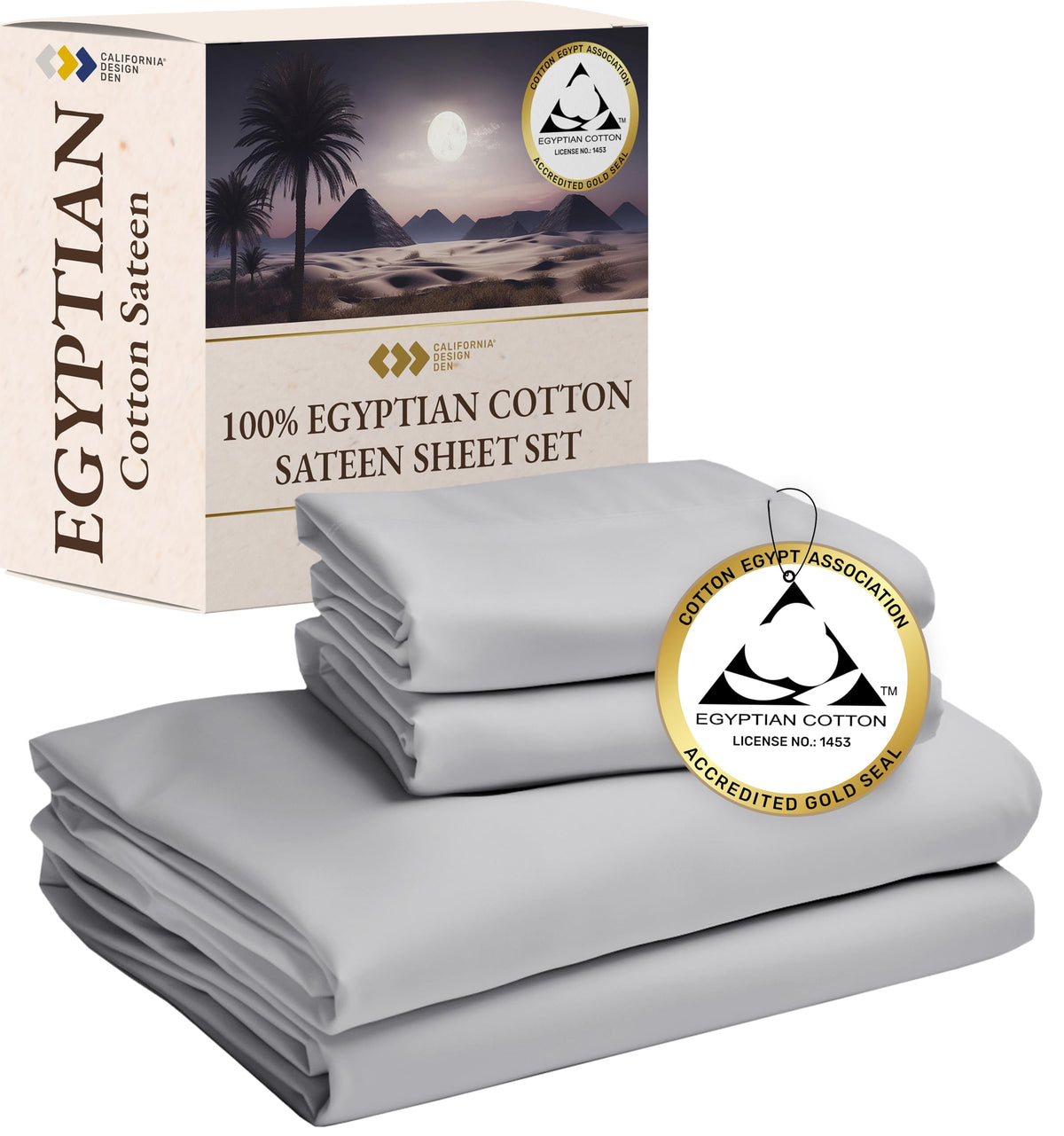 California Design Den Certified Luxury 100% Egyptian Cotton Bed Sheets, Full Size Cotton Sheets, Deep Pocket Sheets Sateen, Soft