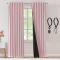 SHINELAND Pink Curtains 96 Inches Long 2 Panels 100% Blackout for Nursery Baby Room,Pretty Back Tab Pleated Boho Light Pink Ther