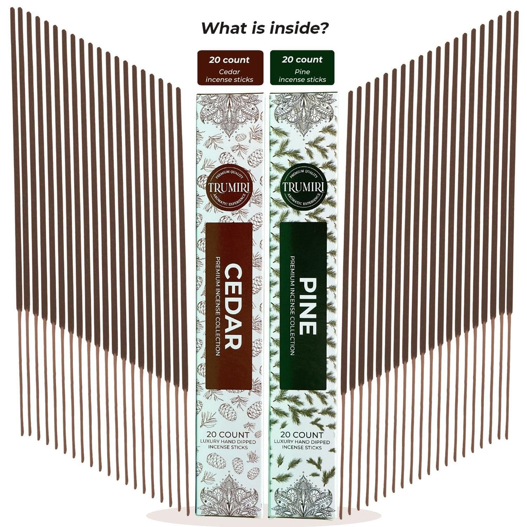 Trumiri Incense Sticks - Combo Pack Of 40 Insence-Sticks - 20 Cedar + 20 Pine - Insenses - Insents - Incents - Inscense - Incenc