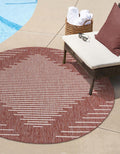 Unique Loom Outdoor Modern Collection Area Rug - Tambor (4' 1' Round, Rust Red/ Ivory)