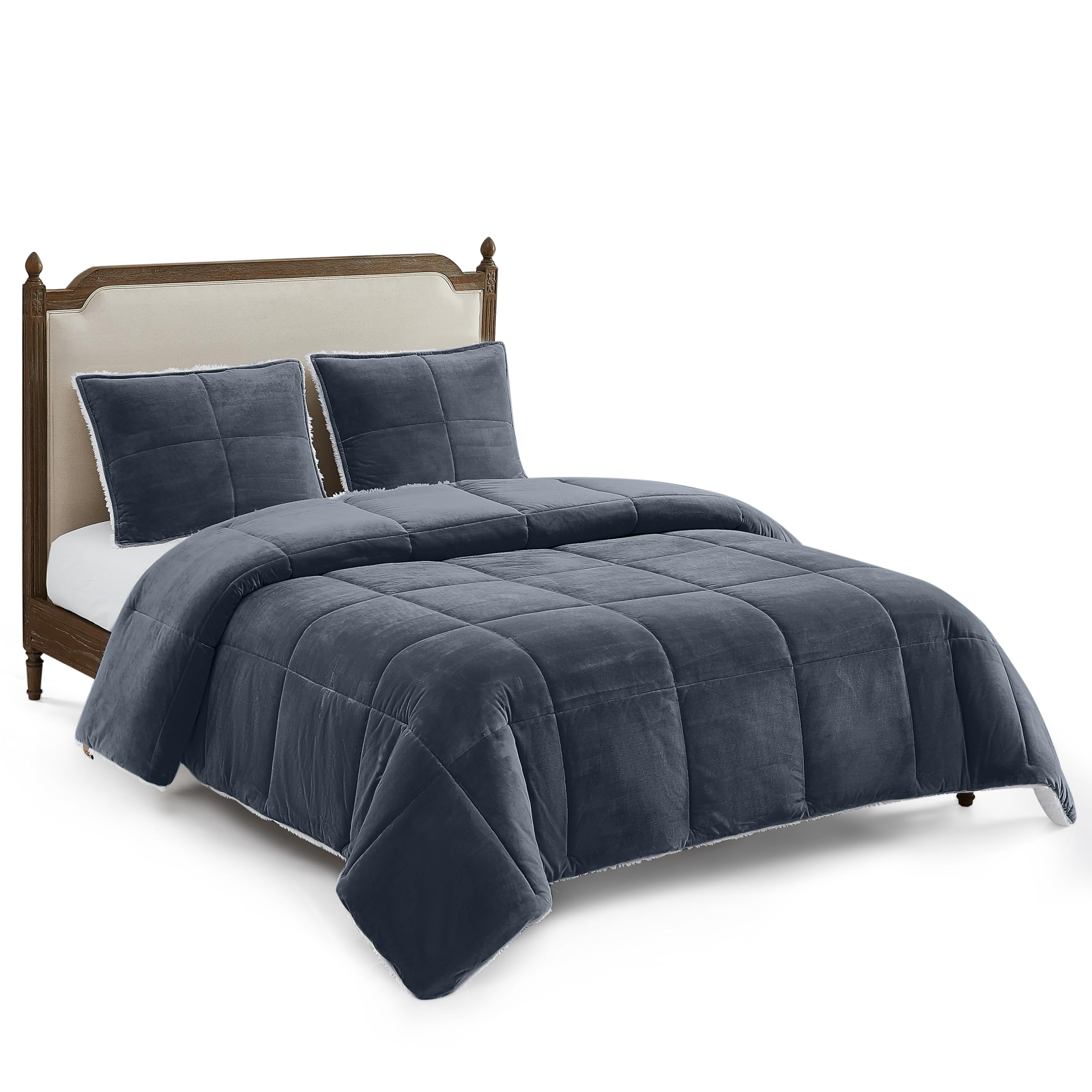 UGG Blissful Comforter Set, King/California King, Blue, Plush Polyester, Hypoallergenic Down Alternative, 2 Pillow Shams, Reversible