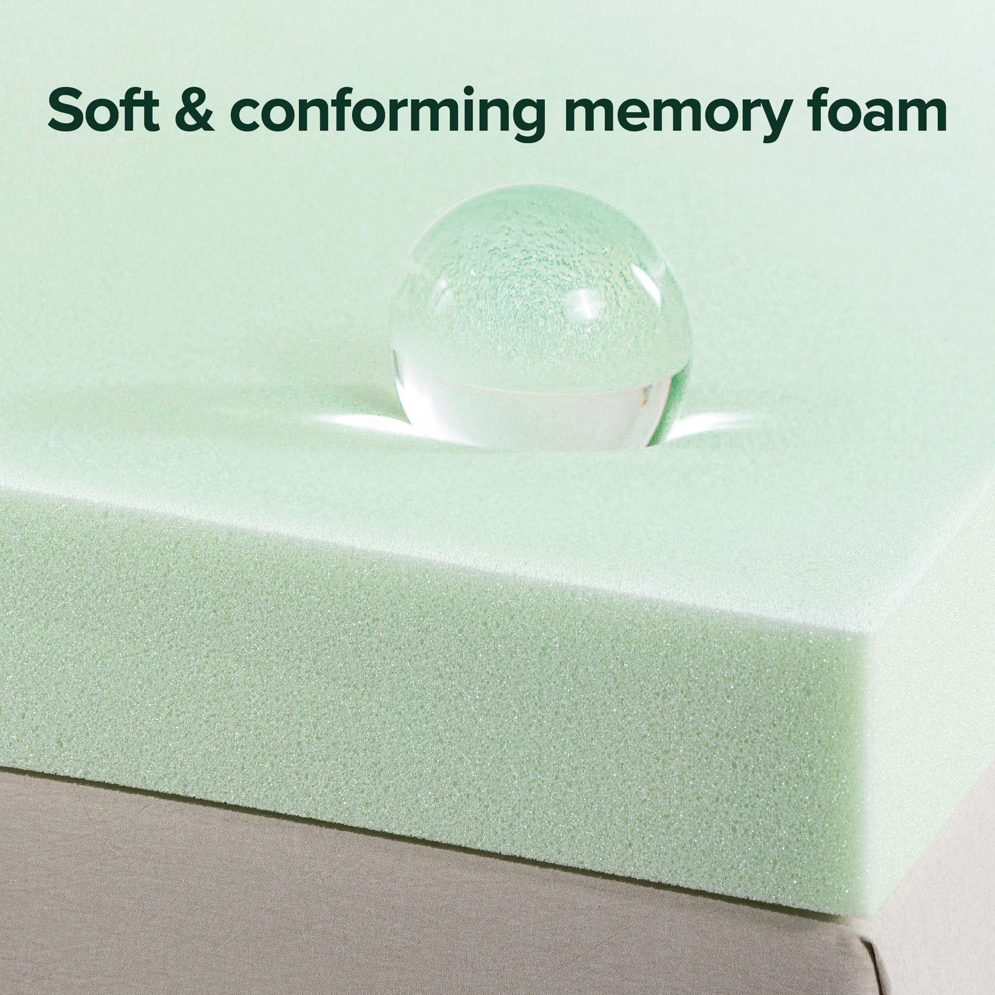 Zinus 4 Inch Green Tea Memory Foam Mattress Topper, Pressure-Relieving, Full, Green