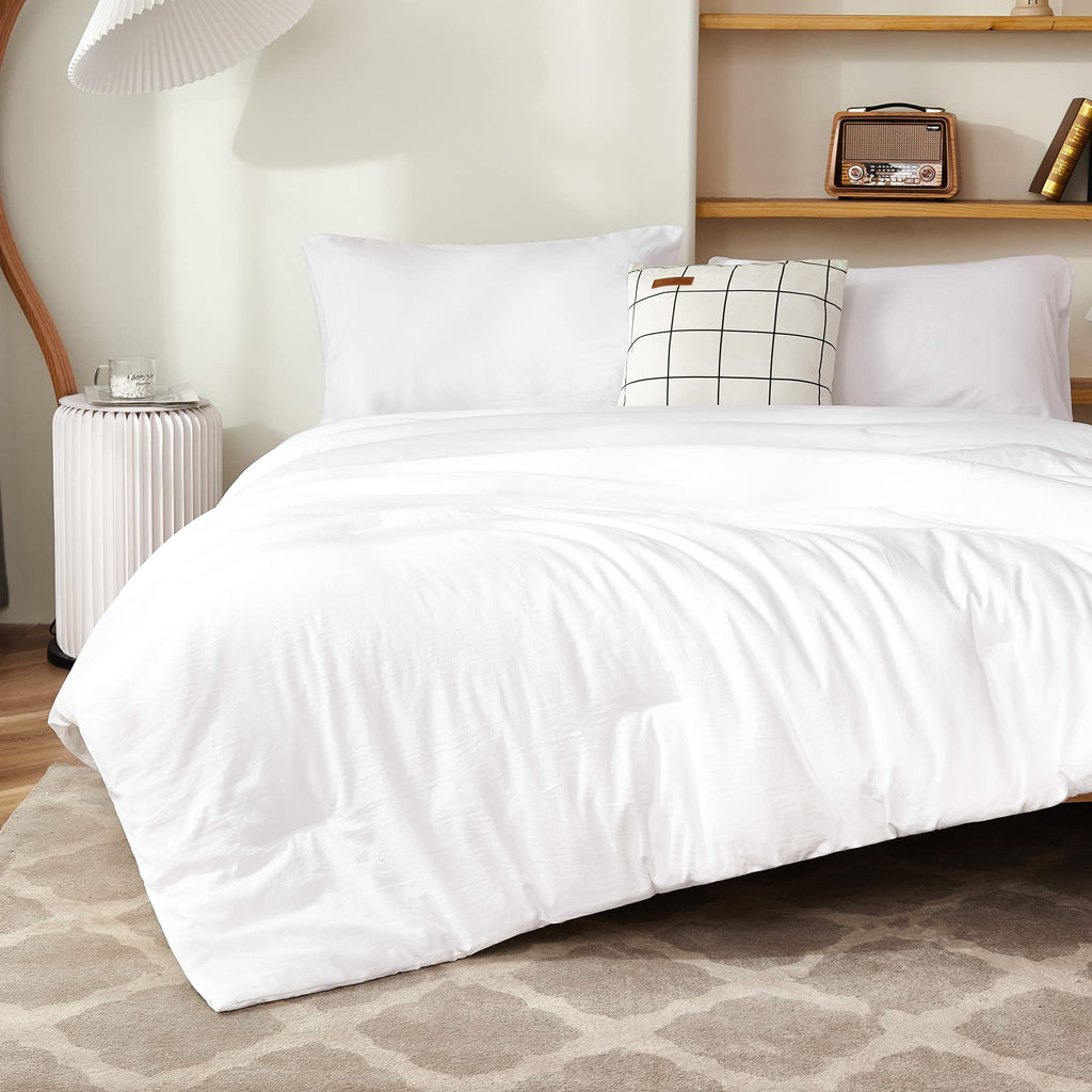 Litanika White Comforter King Size, 3 Pieces Lightweight Solid Bedding Comforter Set, All Season Fluffy Bed Set (104X90In Comfor