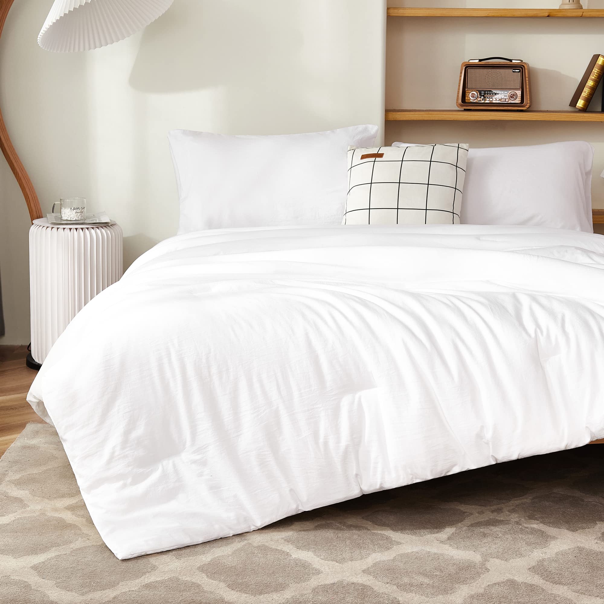 Litanika White Comforter Set Queen Size, 3 Pieces Lightweight Solid Bedding Comforter Set, All Season Fluffy Bed Set (90X90In Co