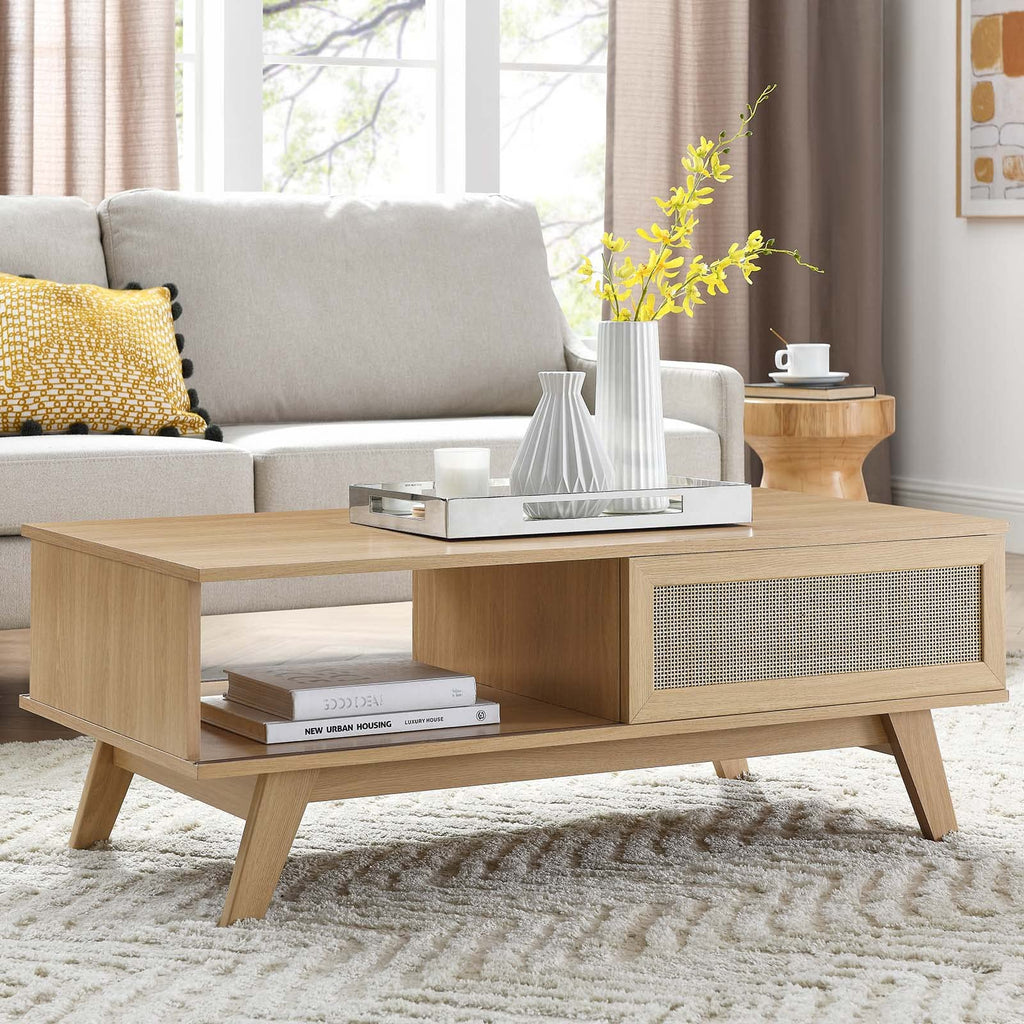 Modway Soma Modern Rattan, 43&Quot; Coffee Table, Oak