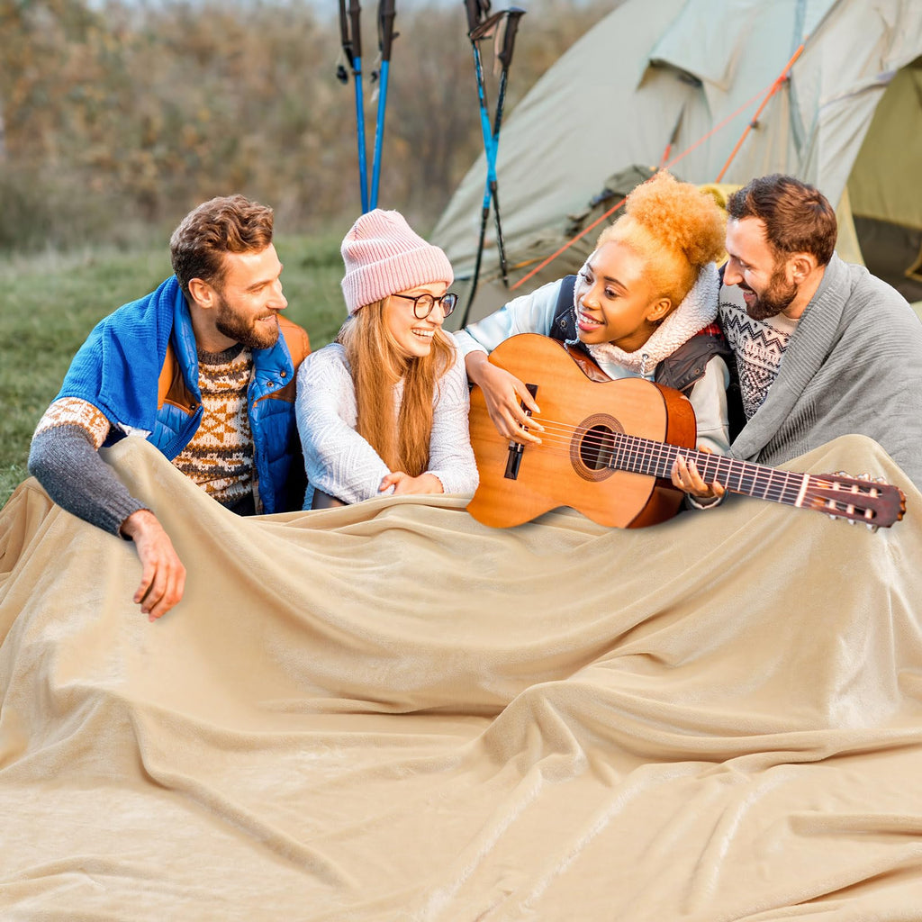 Phf Oversized King Fleece Blanket 120'X120', No Shed No Pilling Big Soft Blanket, Extra Large 10'X 10' Lightweight Blanket For Bed, Sofa Travel And Camping, Suitable For All Season, Beige