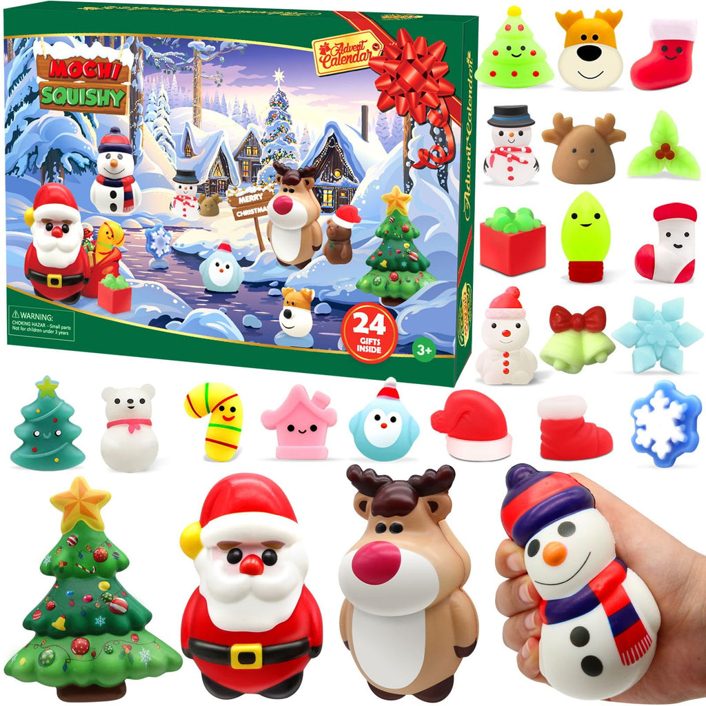 SURCVIO Christmas Advent Calendar 2023 with 4 Cute Jumbo and 20 Mochi Squishy Assorted Toys, 24 Days Countdown Calendar, Xmas St