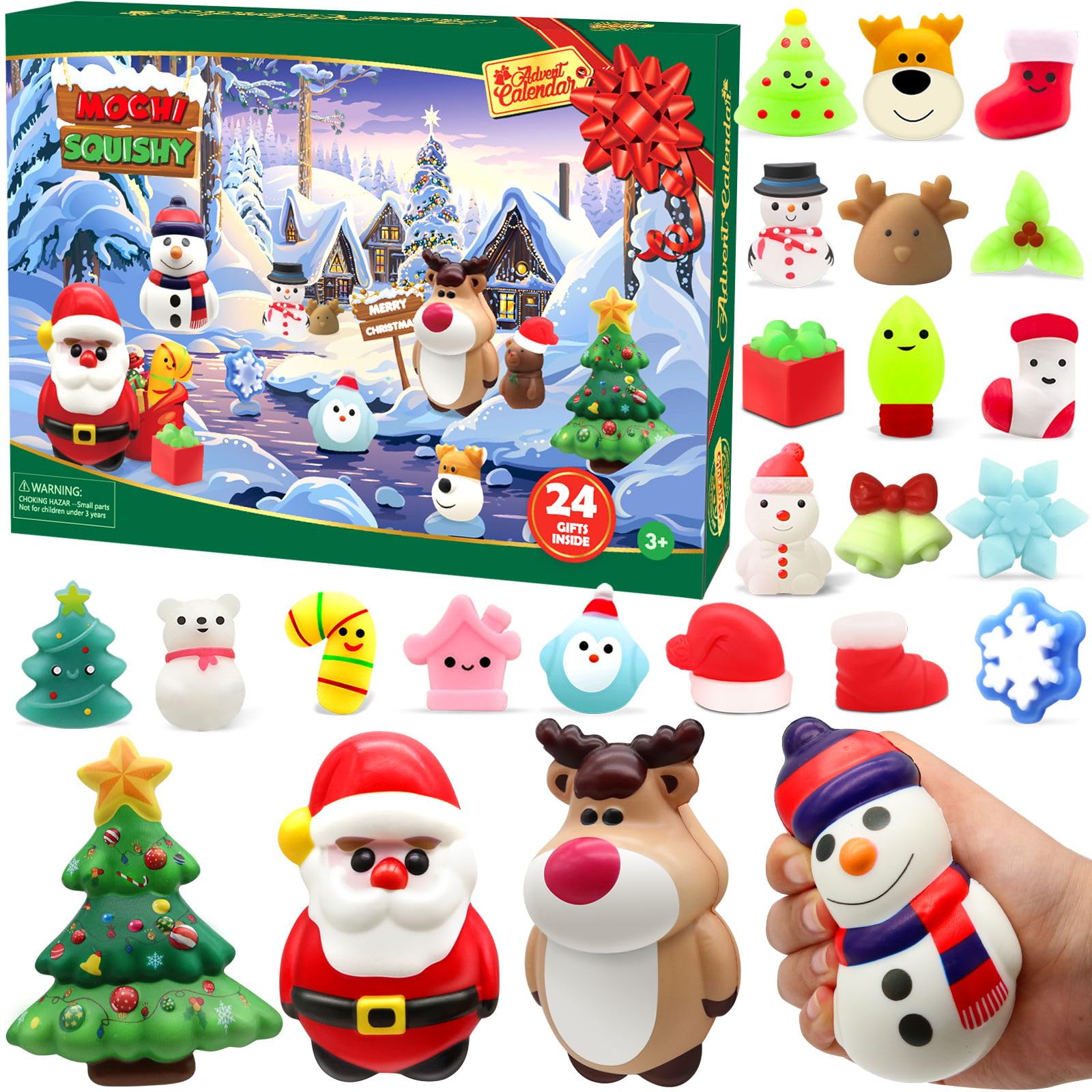 SURCVIO Christmas Advent Calendar 2023 with 4 Cute Jumbo and 20 Mochi Squishy Assorted Toys, 24 Days Countdown Calendar, Xmas St