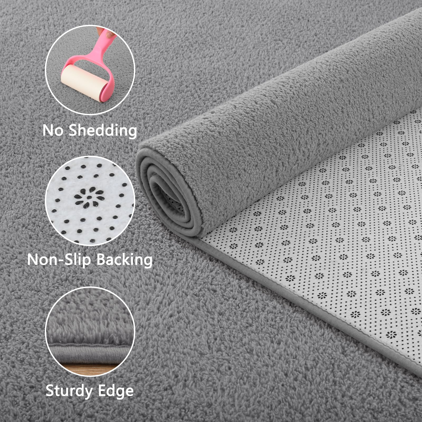 Litopyo Large Modern Area Rugs For Bedroom Livng Room, 5X7 Feet Grey Memory Foam Solid Indoor Carpets, Machine Washable Rugs Min