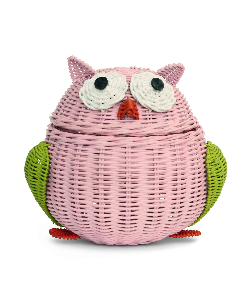 G6 COLLECTION Owl Rattan Storage Basket With Lid Decorative Bin Home Decor Hand Woven Shelf Organizer Cute Handmade Handcrafted 