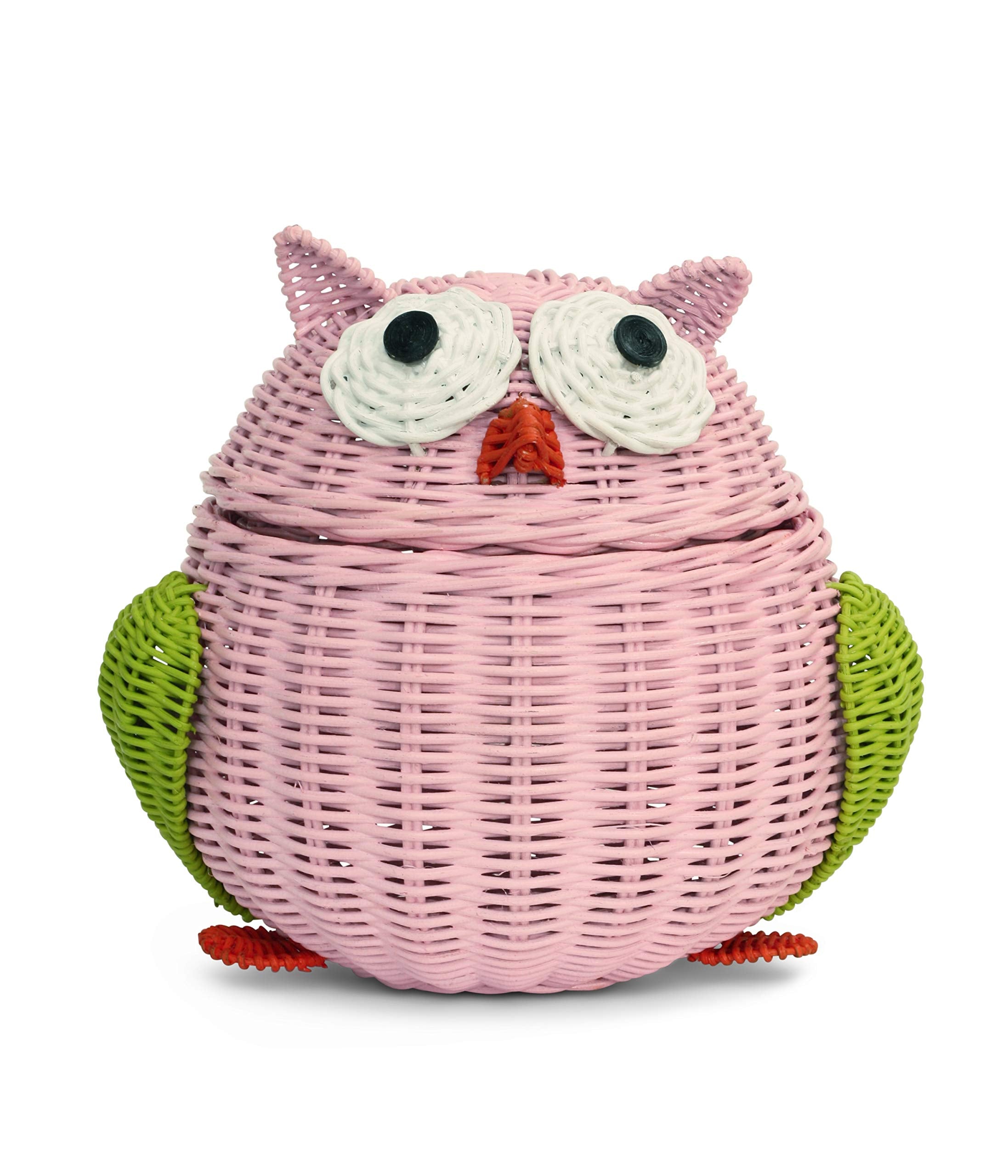 G6 COLLECTION Owl Rattan Storage Basket With Lid Decorative Bin Home Decor Hand Woven Shelf Organizer Cute Handmade Handcrafted 