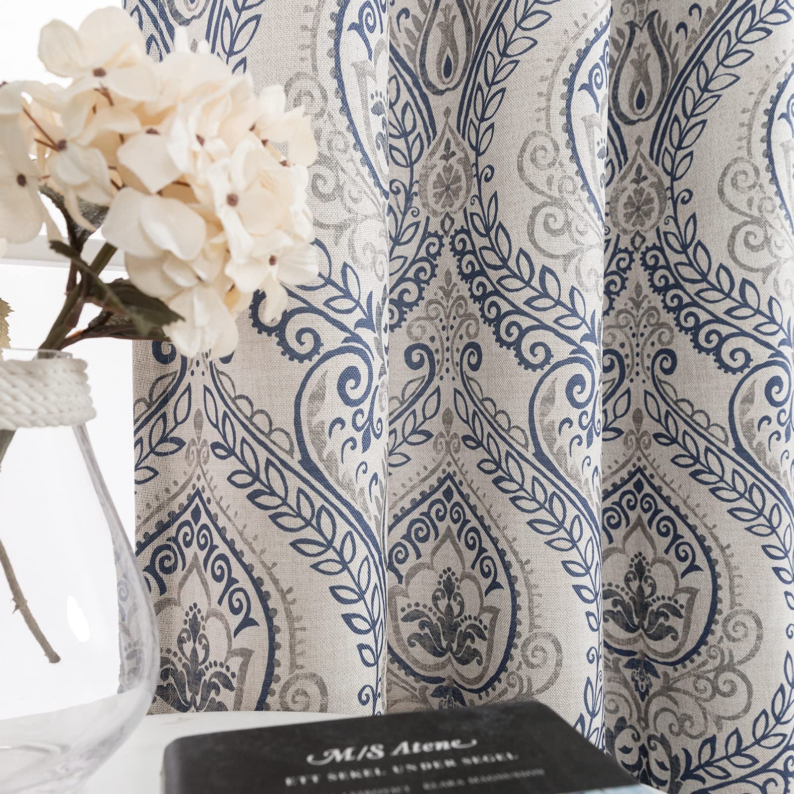 jinchan Linen Textured Curtains for Living Room Darkening 108 Inches Long, Medallion Drapes for Bedroom, Damask Pattern Window T