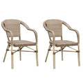 PURPLE LEAF Dining Chair Set of 2 Outdoor French Bistro Chairs Hand-Woven Aluminum Wicker Rattan Armchair for Garden Kitchen Bac