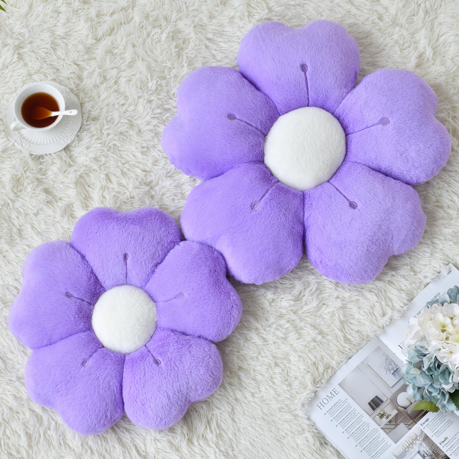 Flower Pillow, Flower Shaped Pillow Decorative Throw Pillows For Bed Couch, Cute Daisy Pillow Dorm Decor Floor Seating Cushion (Dark Purple, 19.6 Inches)