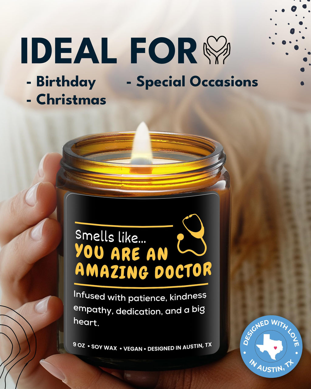 Rosa Vila Doctor Candle - Unique Gift for Doctors, Medical Students, Black