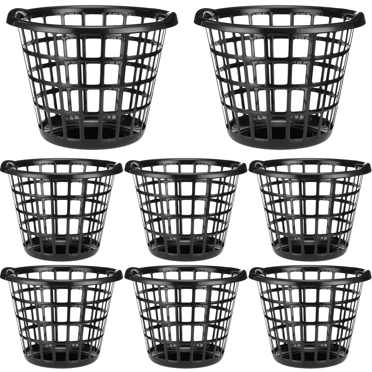 Uiifan 8 Pcs Black Plastic Round Laundry Baskets with Easy Carry Handles